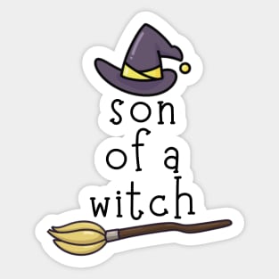 Cute Witch Hat and Broom Son of a Witch Halloween Sticker